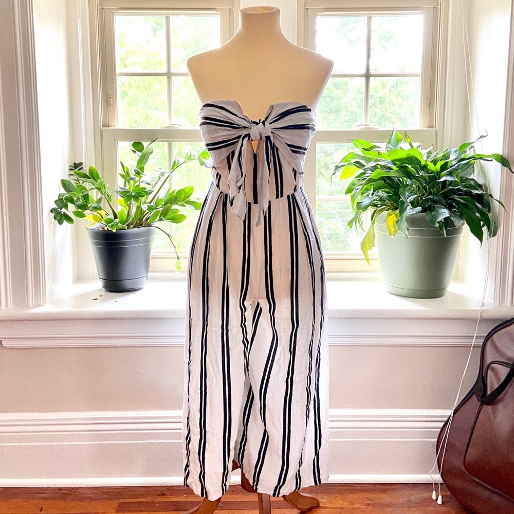 Lulu’s Black and White Pinstripe Jumpsuit